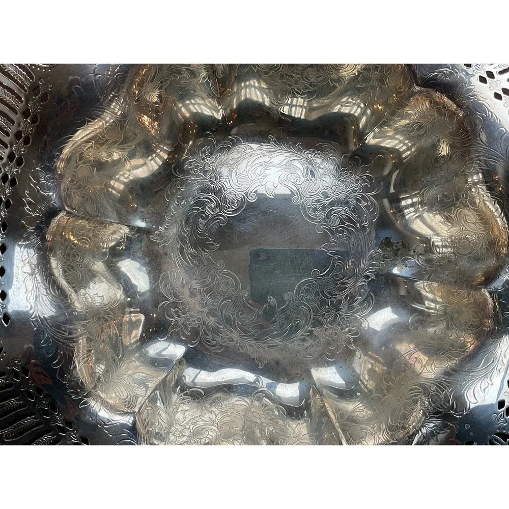 Silverplate Serving Bowl Ruffled Pierced Edge EG Webster & Sons 13.5” Ornate